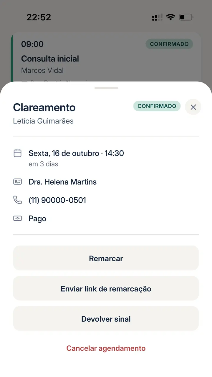 App da Sara: Clareamento de Letícia Guimarães na sexta, 16 de outubro, às 14:30, confirmado, com o sinal pago